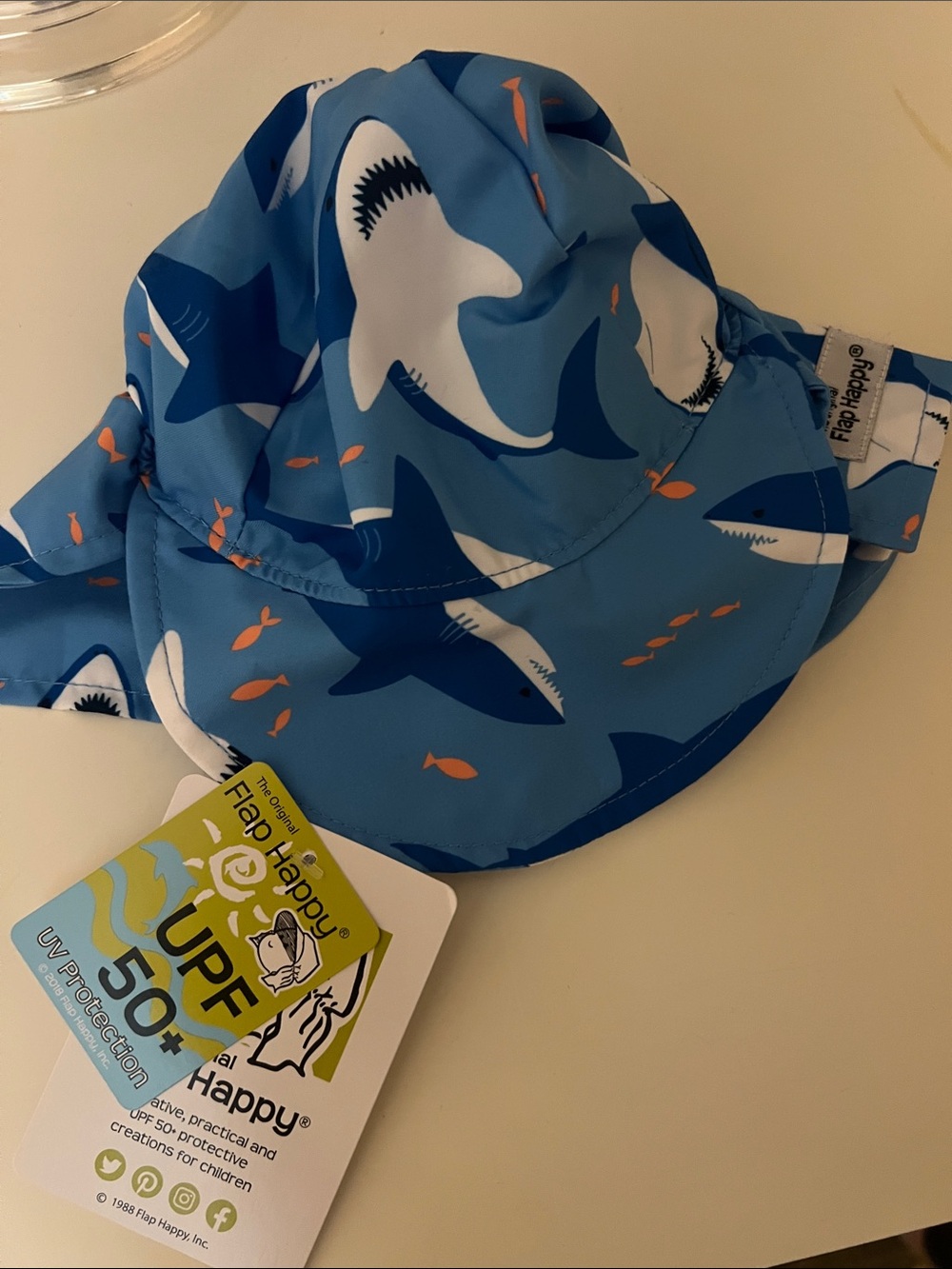 Flap Happy Blue Shark Print Kids Sun Hat